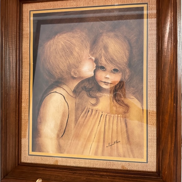 Vintage A Little Kiss Big Eyes Matted & Framed Print Picture By Margaret Kane - Picture 12 of 12